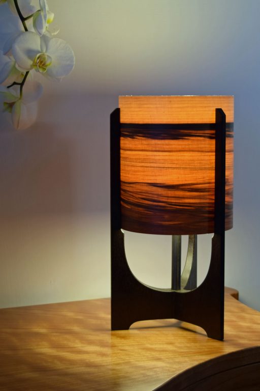 Swallowtail Lamp in Ebonised Reclaimed Mahogany with Sunset shade.