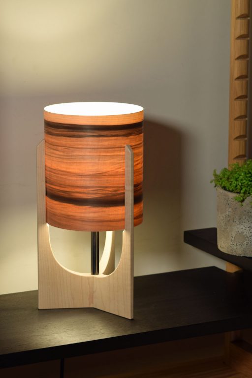 Swallowtail Lamp in Maple with Sunset shade.